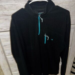 Southern Marsh Black Zip-Up Sweater with Teal Details